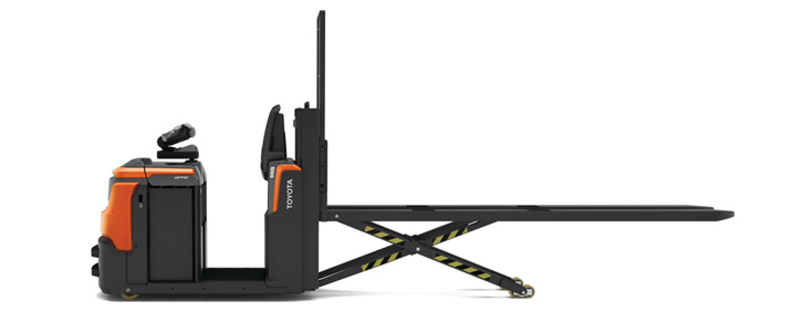 Toyota lavtløftende plukketruck med hævede saksegafler